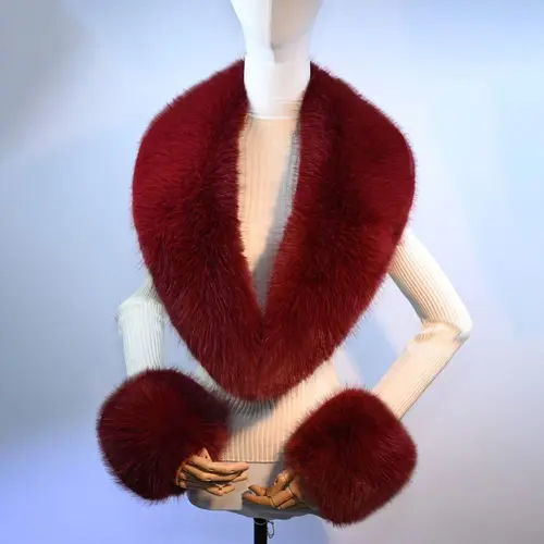 Imagen 2 del producto Conjunto de 3 uds de Material de piel sintética, conjunto de puños con cuello de piel sintética, textura cálida, bufandas de piel sintética de tacto suave, desmontables