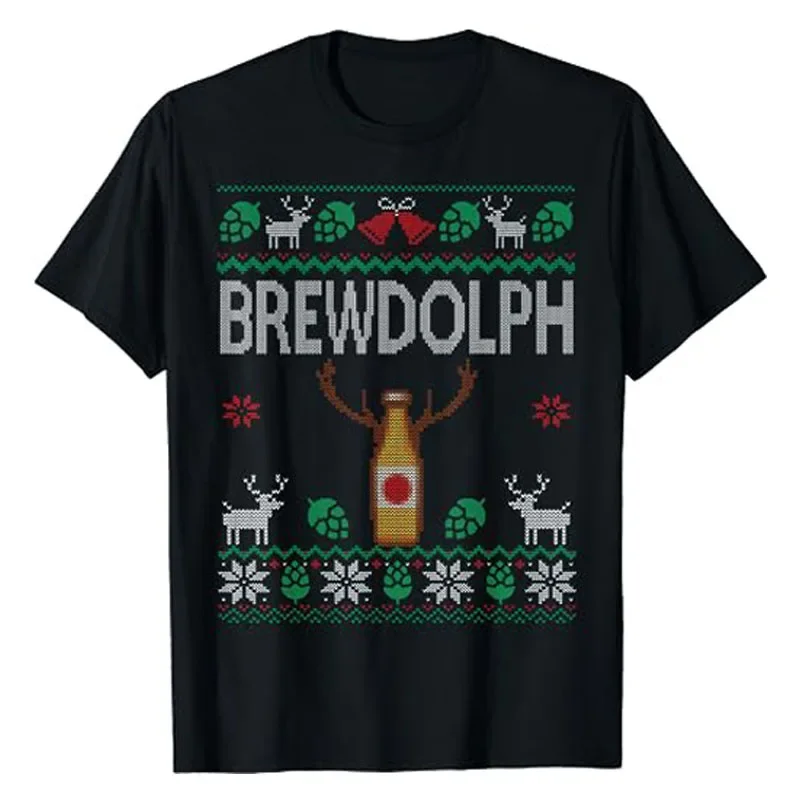 Brewdolph Ugly Christmas Beer Lover Craft Beer Brewer Gift T-Shirt Xmas Costume Humor Funny Beer Drinking Lover Drinker Tee Tops
