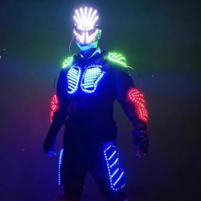 

Bar LED Glowing Armor Set Flaing Performance Props Costumes Mask Glove Knee Pad Stage Performance Clothing Ladies