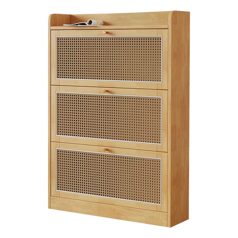 

Simple and ultra-thin flap rattan shoe cabinet against the wall solid wood entrance cabinet
