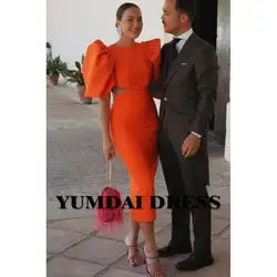 YUMDAI Orange Dubai Puffy Sleeve Evening Dress 2023 Bride Wedding Dress Bridesmaid Ball Formal Occasion Gown Elegant Mom Dress