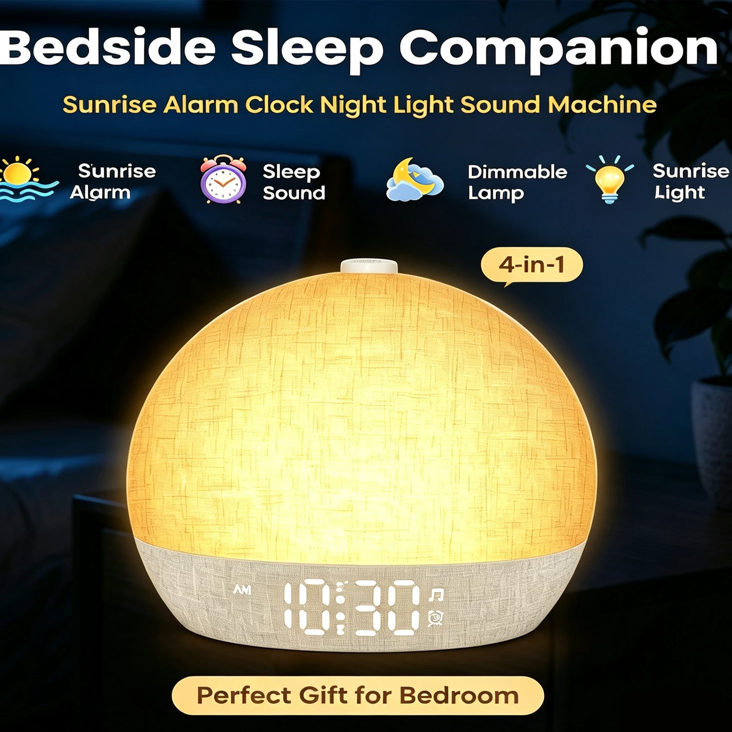Wake Up Light Sunrise Simulation Alarm Clock RGB Nightlight White Noise Sound Dimmable Digital Clock Snooze Function for Gift