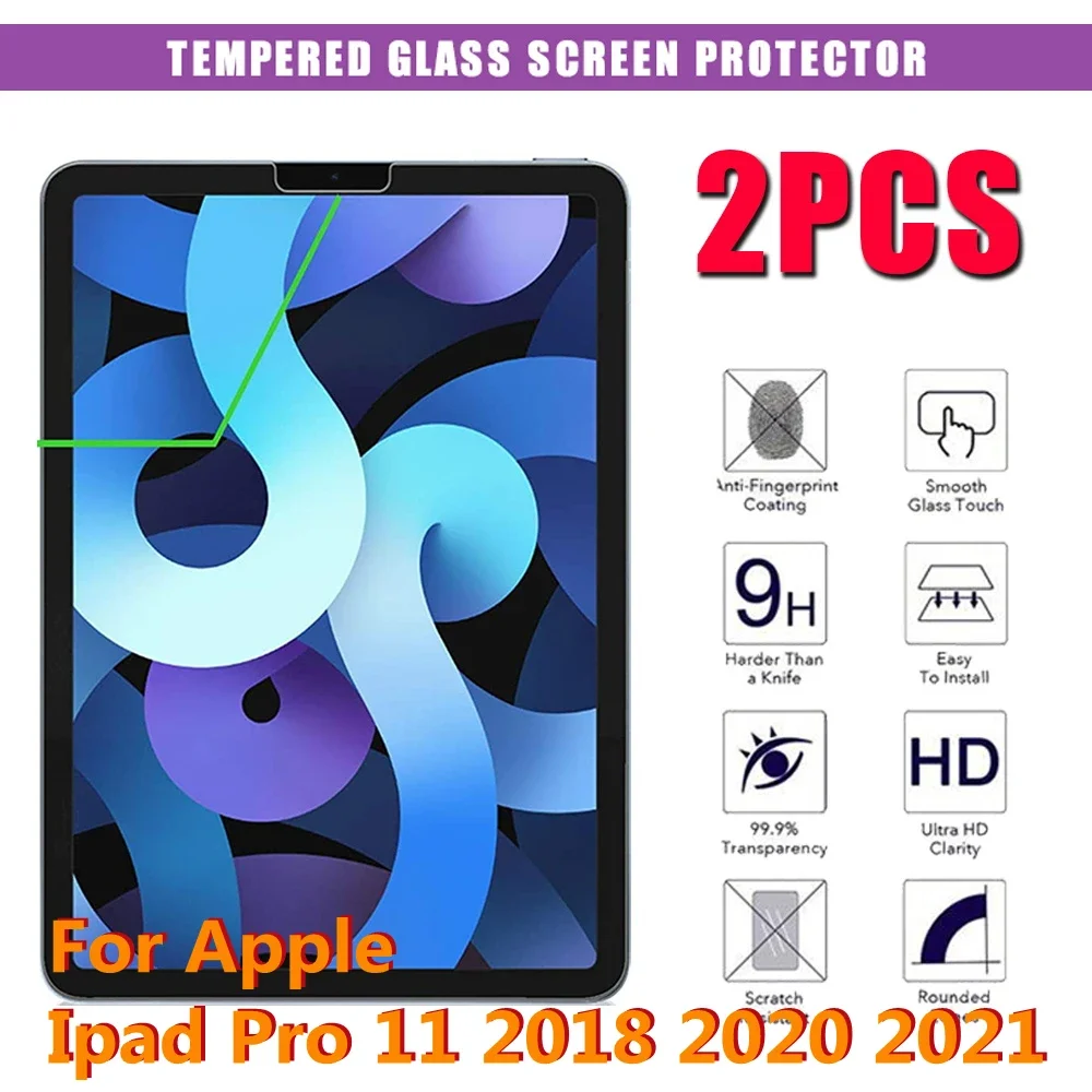 

2 Pcs 9H Tempered Glass for IPad Pro 11 2021 A2337 Tablet Full Coverage Protective Film for Ipad Pro 11 2018 2020 Glass Film