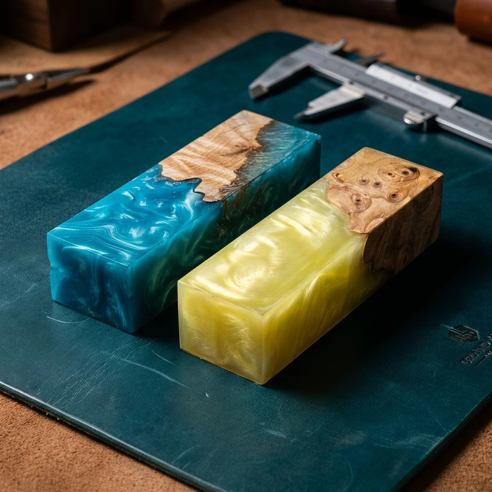 2 Colors Exquisite Design DIY Knife Handle Reinforced Materials Resin Mixed Materials with Tree Tumor Wood Handle Material