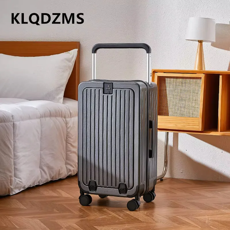 KLQDZMS Cabin Suitcase Front Opening Laptop Boarding Case USB Charging Trolley Case 20