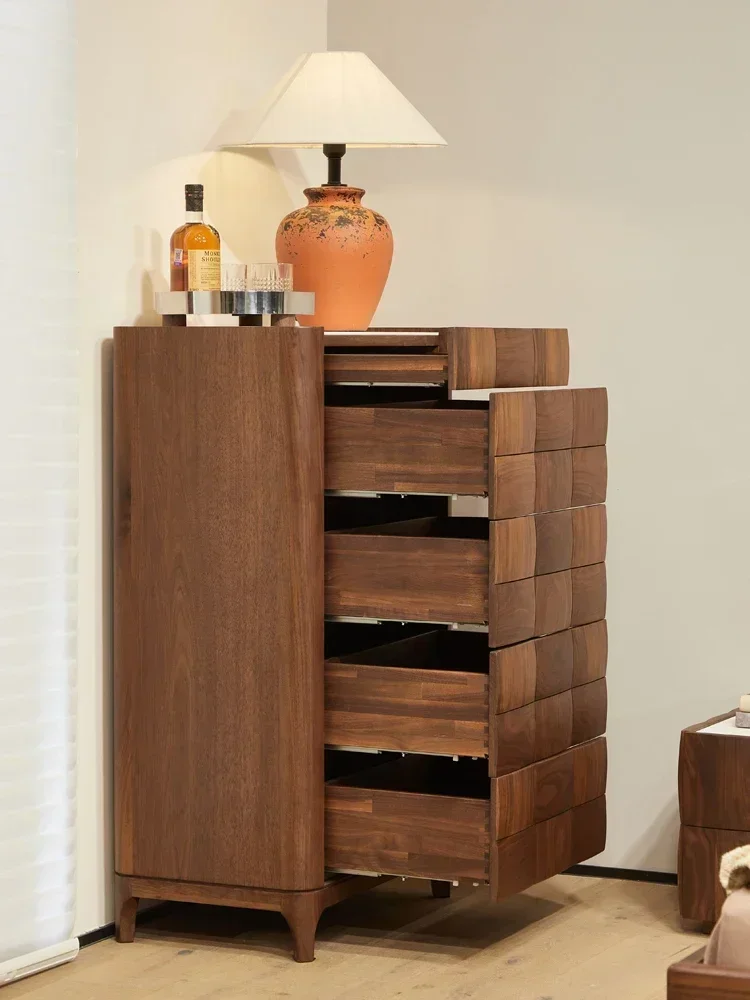 Walnut Chest of Drawers Solid Wood Living Room Cabinet Bedroom Chest of Drawer Complete Set