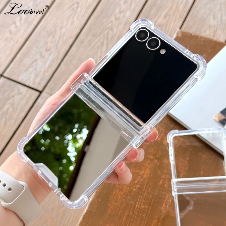Für Magsafe Spiegel-Acryl Transparente Hülle für Samsung Galaxy Z Flip 7 6 5 4 3 Flip7 Make-up Airbag Bumper Scharnier Hartschale