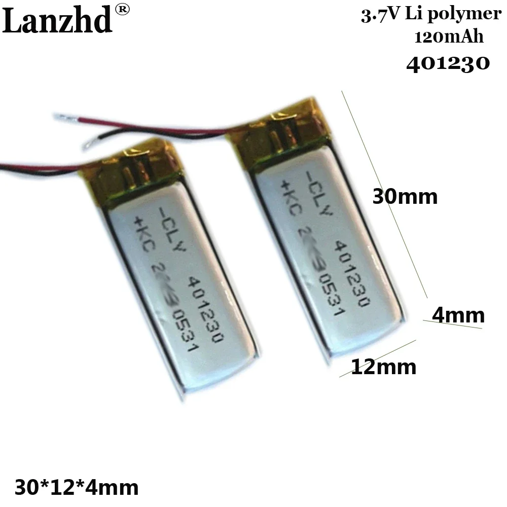 

401230 polymer lithium battery 120mah 3.7V For smart wearable Bluetooth headphones with protective board