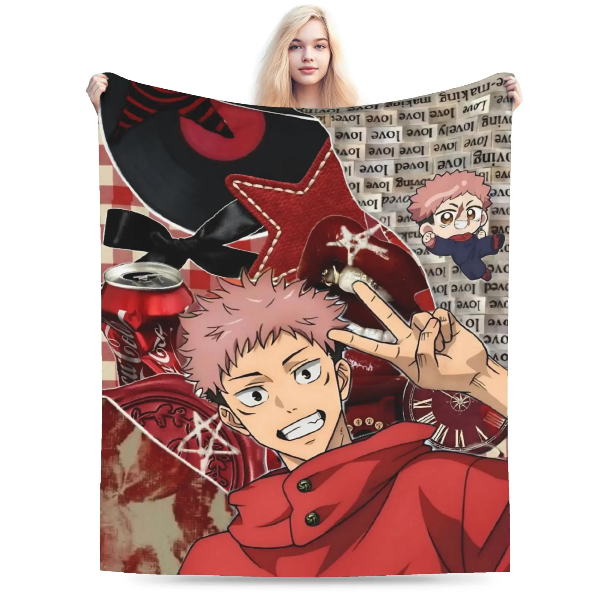Super Soft Itadori Yuji  Throw Blanket Premium Flannel Fleece Lightweight  JJK Anime  Bed Blanket Cozy Warm Bedspread All Season