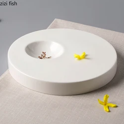 Round Ceramic Sashimi Sushi Plate Dinner Plate Creative Kitchen Simple Solid Color Cooking Tableware Serving Dishes Dessert Tray