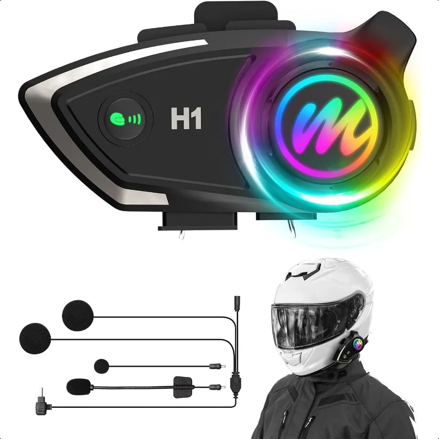 

Motorcycle Intercom Headset H1 1 Pack Dirt Bike Communication System AI Voice Assistant IP67 Waterproof Automatic Answer Noise