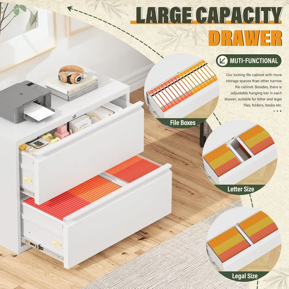 Lockable 2-Drawer Metal File Cabinet - White, Home Office Storage Solution with Security for Documents
