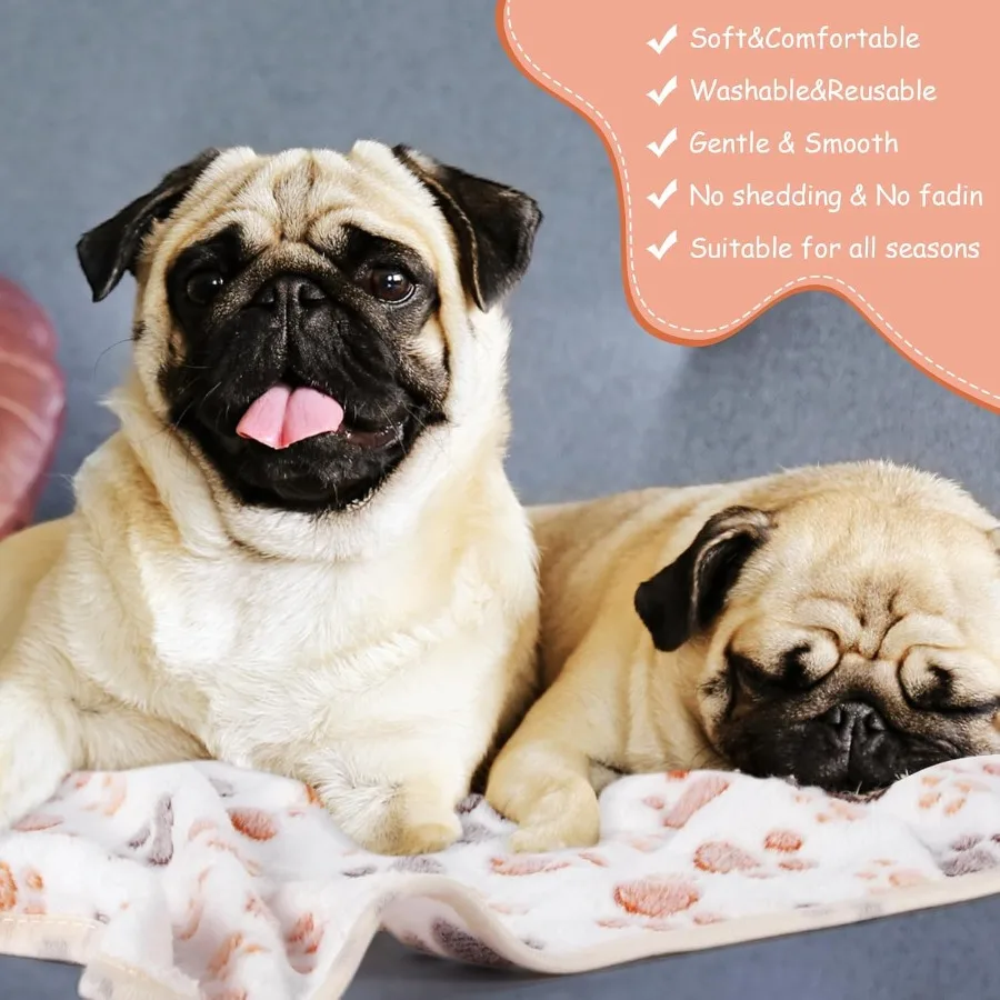 40 Pcs Blankets Soft Fluffy Fleece Washable Pet Dog Sleep Mat Paw Print Pattern Fleece Blankets for Pets Throw Warm Bed Mat for