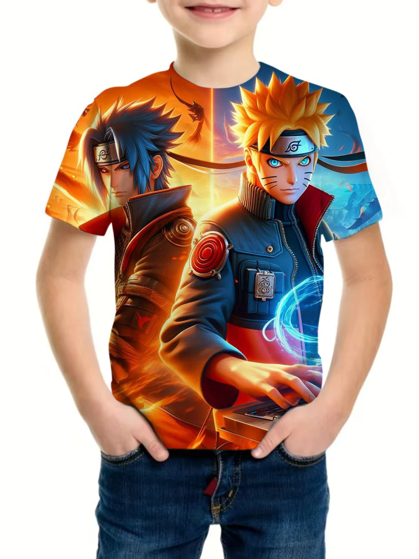 

2025 Summer New Hot Men 3D Printed Japanese Anime Naruto Cartoon O Neck T-shirt Children's Street Leisure Sports Large T Shirt