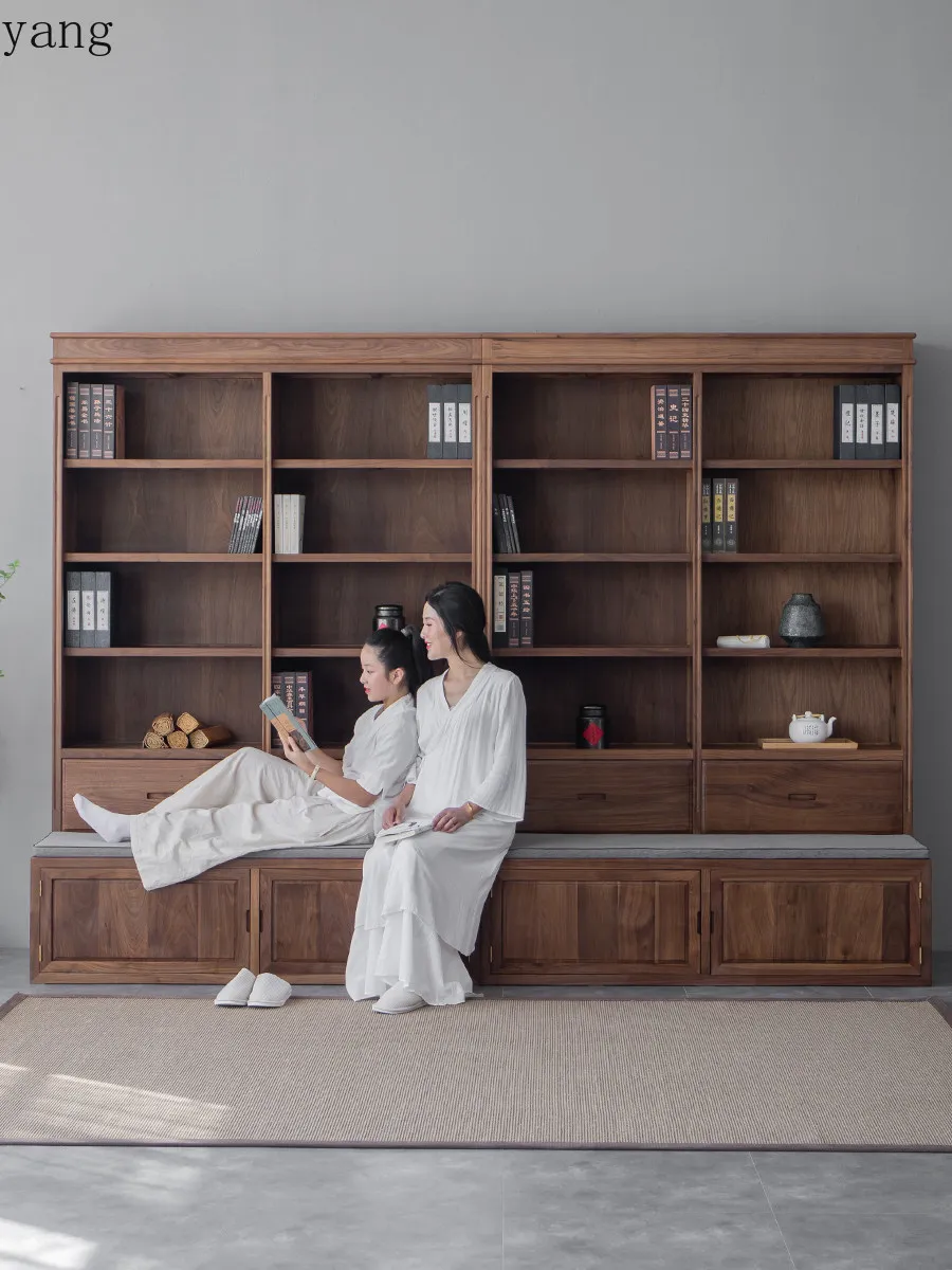 LH booth bookcase integrated whole wall new Chinese solid wood living room storage cabinet