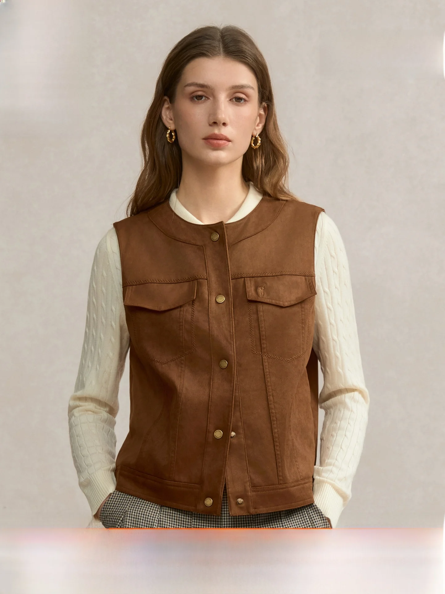 

Замшевый жилет WALK, женский модный многослойный круглый жилет Ne Svel, осенний жилет для поездок на работу, ветровое волокно из полиэстера, без глажки