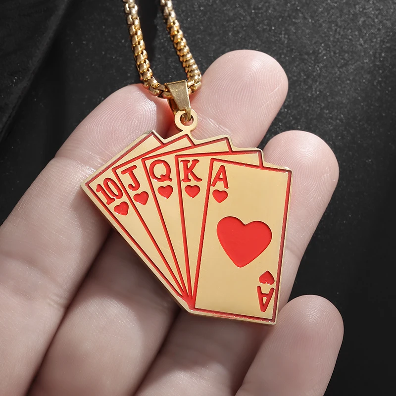 European and American Fashion Heart Card Overlapping Square Stainless Steel Necklace Men's Party Hip Hop Destiny Amulet Jewelry