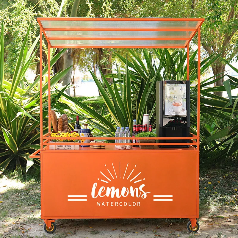 Night market mobile booth trolley gourmet snacks dining car shopping mall mobile promotion display stand wrought iron float