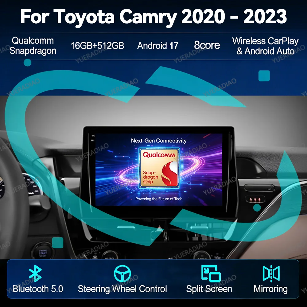 Android 17 Car Radio For Toyota Camry 8 XV70 2020 - 2023 Head Unit BT 4G LTE 5G WIFI 2DIN Qualcomm GPS NAVI QLED Carplay Auto