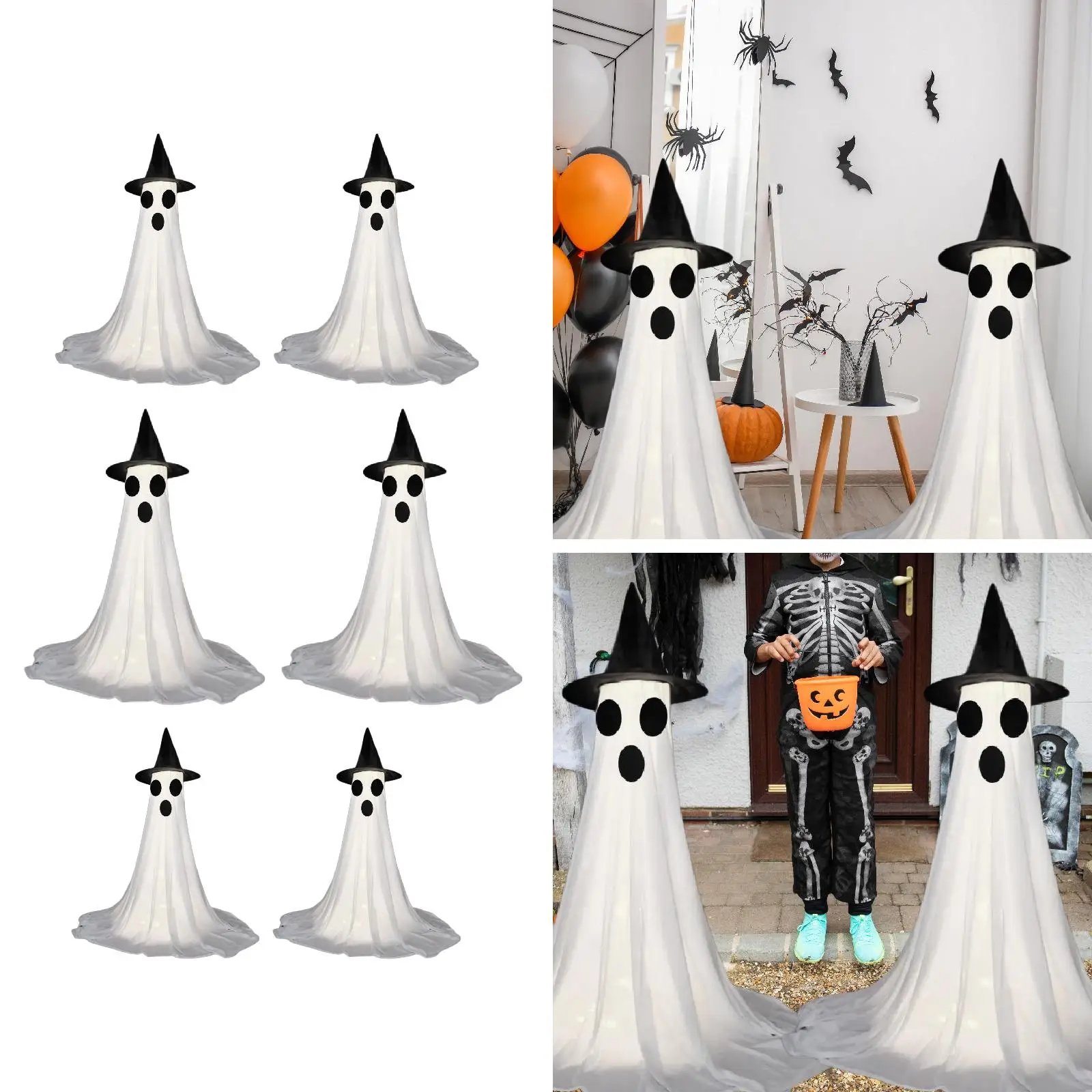 

2 шт. украшения для Хэллоуина в помещении со светодиодными гирляндами, легкий компактный декор-призрак для двора, газона, снаружи патио, сада