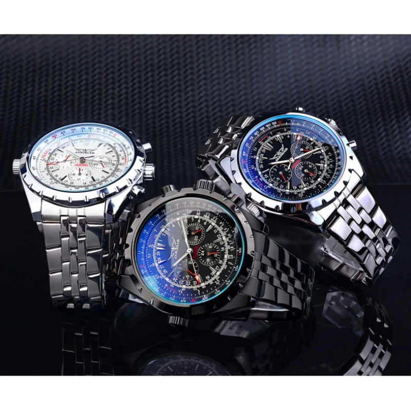 JARAGAR 212 Men's Automatic Mechanical Watch Date Chronograph Luminous Waterproof Stainless Steel Elegant Business Men Watches