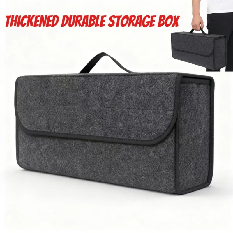 Foldable Felt Car Trunk Organizer Storage Bag Fit Most Vehicles, Black Gray Interior Storage Box For Road Trip Travel Essentials