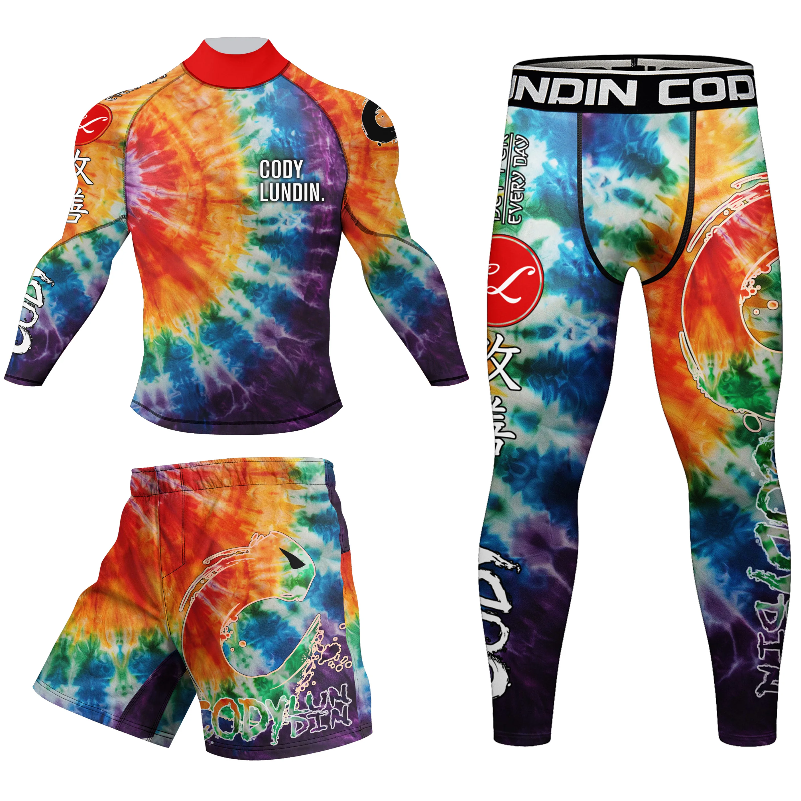 Sportswear Fight Clothes Rubber waist anti slip long sleeve custom bjj Kids adults swimwear rash guards 4 pieces set