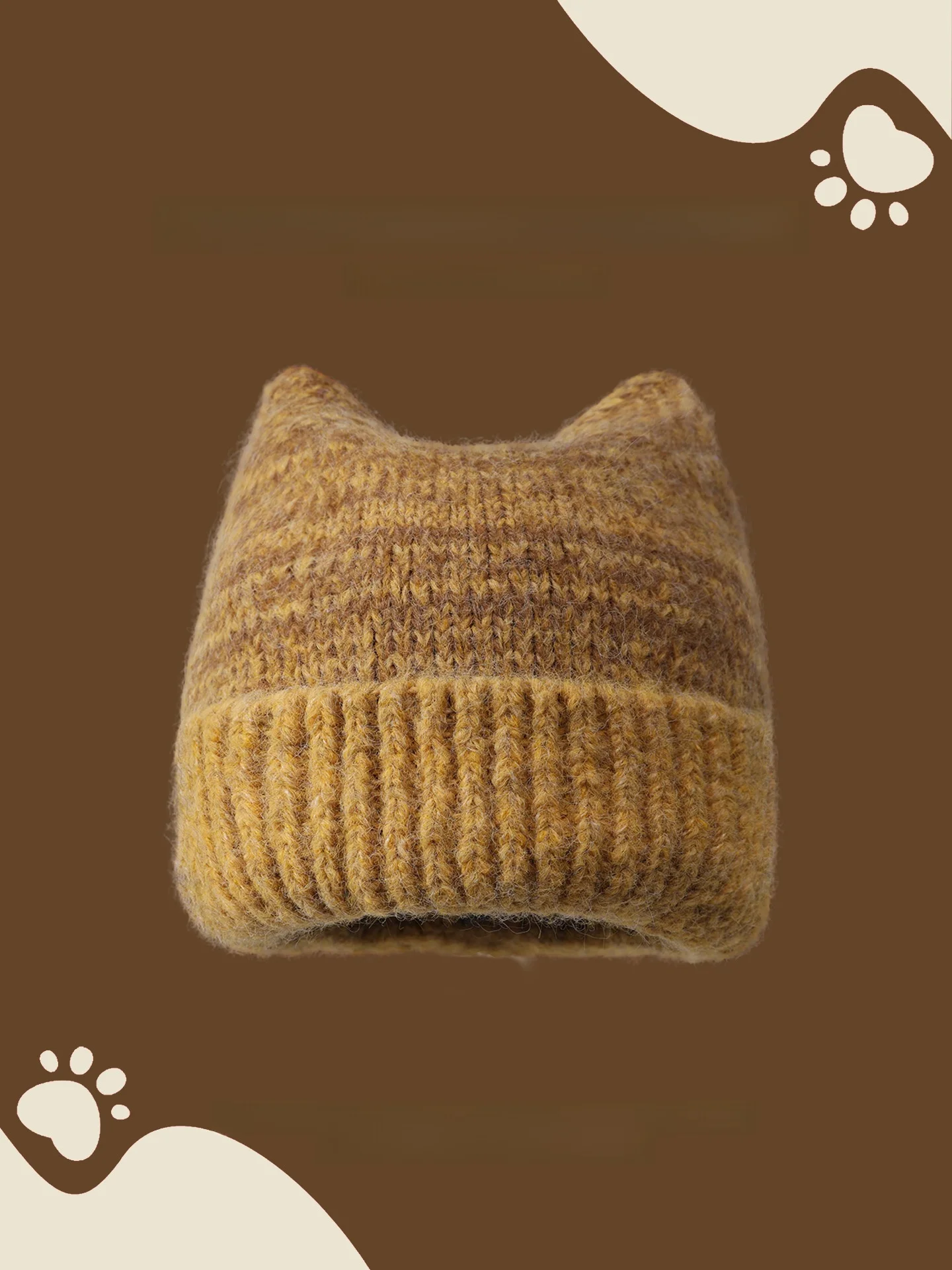 Cute  Ear Knitted Hat Women's Warm Woolen Winter Cap Large Head Size Small Face Effect Ear Protection Pull-On Cold Hat