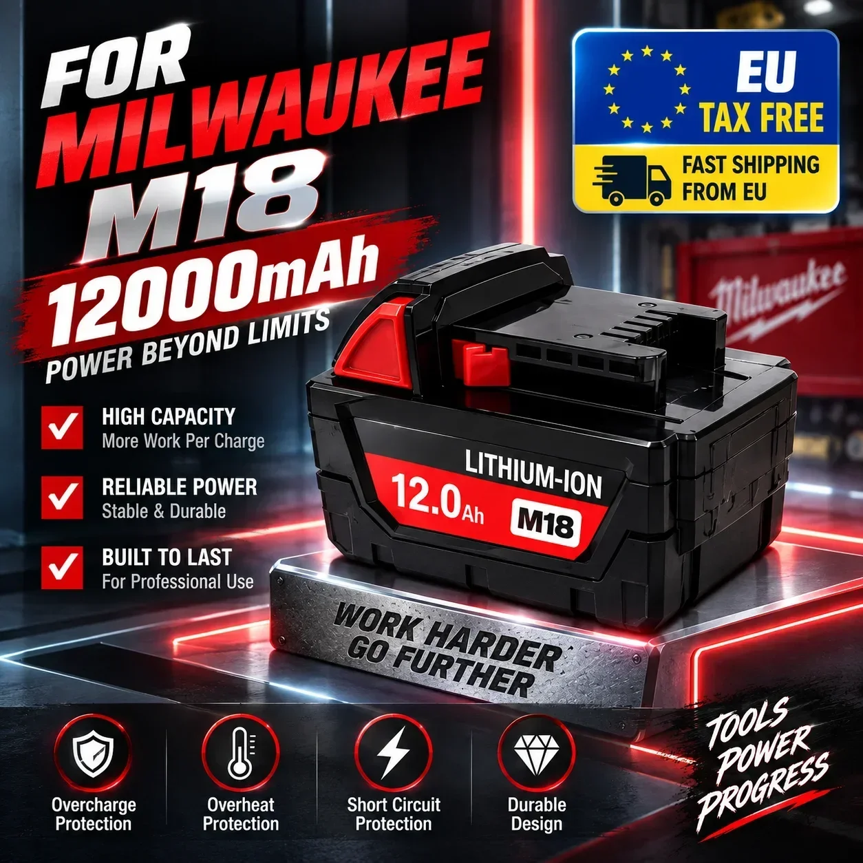 Original Milwaukee M18 48-11-1815 48-11-1850 2646-20 2642-21ct Service M18 XC Lithium-Akku Positives Ladegerät 18V 12000mAh
