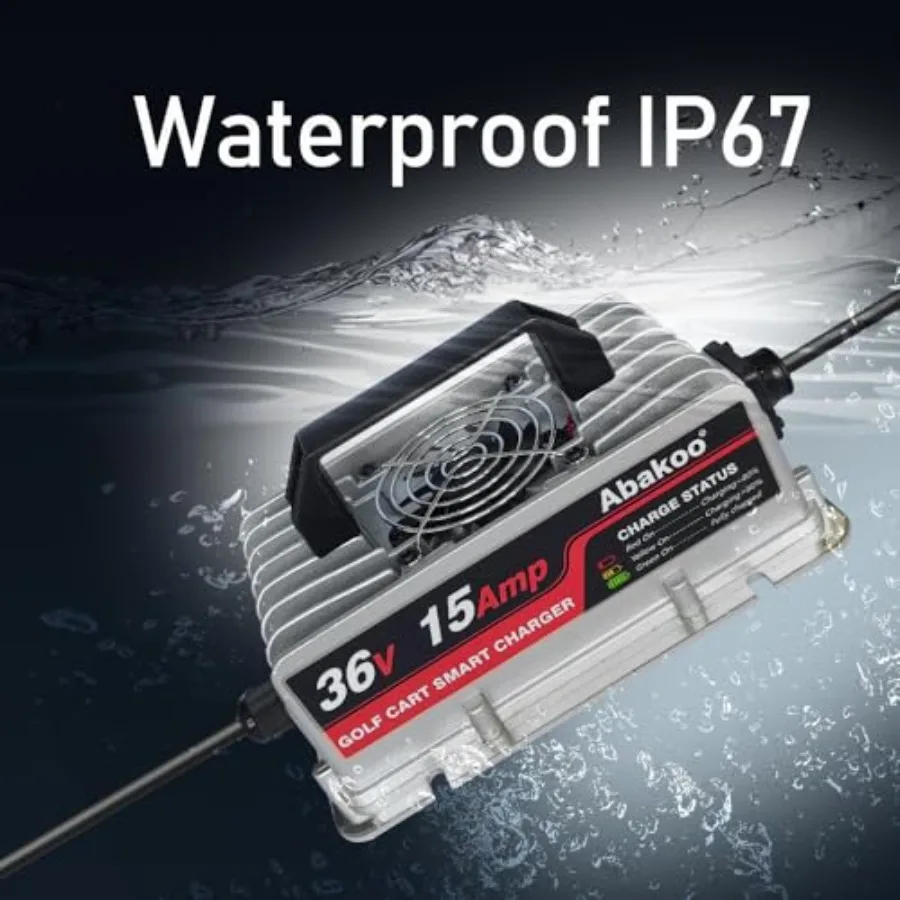 Abakoo chargeur de batterie 36 volts 15 ampères pour voiturette de golf de voiture de club avec prise ronde à 3 broches étanche IP67