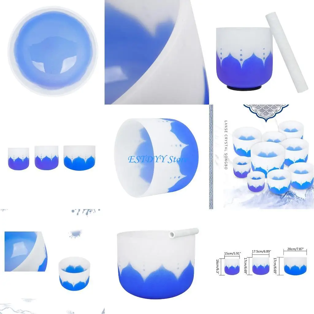 G6DE Наборы поющих чаш из матового кварца с дизайном Lotus и одним кожаным молотком