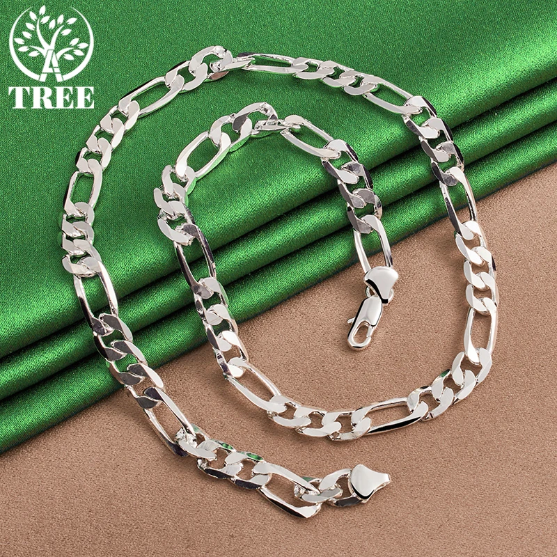 925 Sterling Silver 16 18 20 22 24 Inch 8mm Figaro Chain Necklaces For Woman Man Party Wedding Engagement Charm Jewelry Gifts