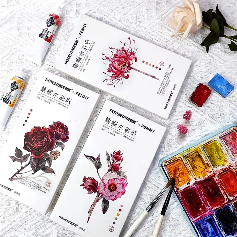 POTENTATE Bookmark Watercolor Paper 100% Cotton 300g Fine Lines Ticket Stub Portable Painting Paper 20 Sheets Art Supplies