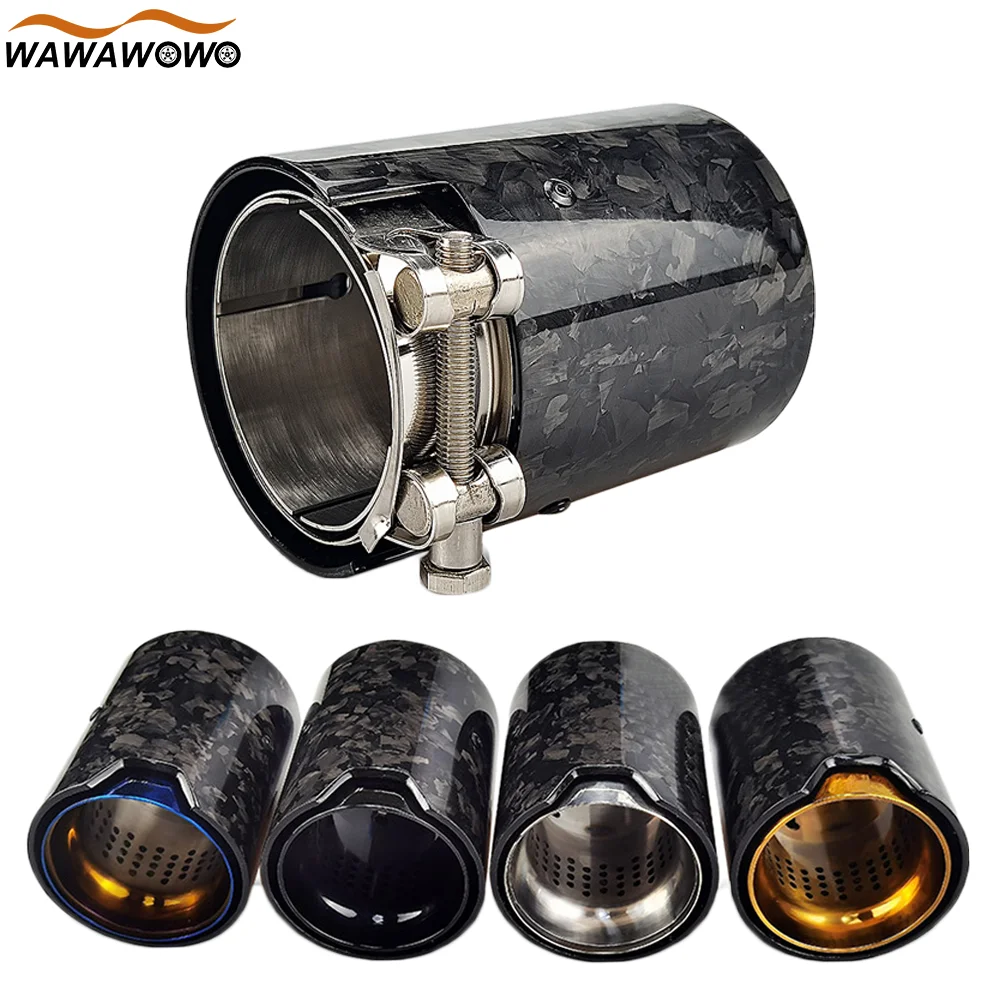 1 Pair Car Stainless Steel Forging Carbon Fiber Tail Throat Exhaust Pipe Muffler, Fit for BMW M2 M3 M4