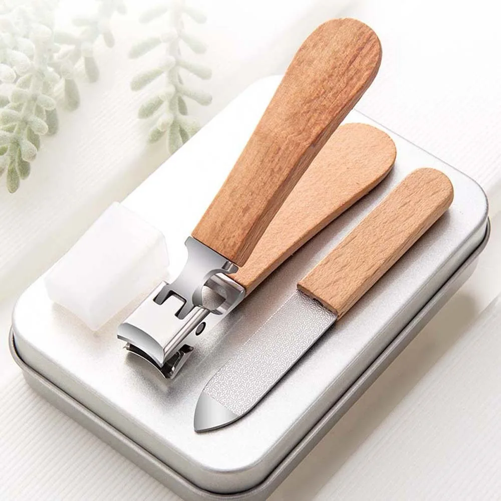 Wooden Anti Splash Nail Clipper Thick Nails Stainless Steel Nail File No Splash Wide Jaw Opening Nail Cutting Pliers Unisex