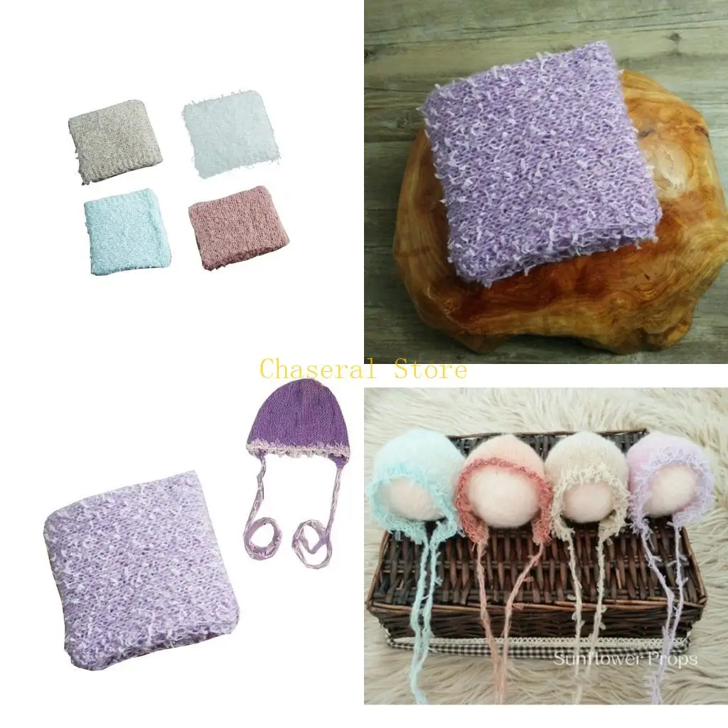E7CE 2 Pcs Baby Receiving Blanket Hat Outfits Set Soft Sleeping Newborn Infant Photography Props Accessories