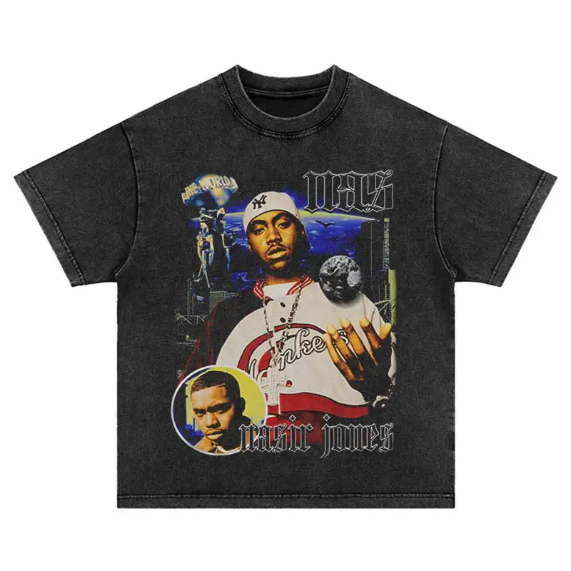Harajuku 2025 Vintage Take Microphone Men Portrait Streetwear Loose T-Shirt Printed Hip Hop Oversize Cotton Tshirt Washed Tops