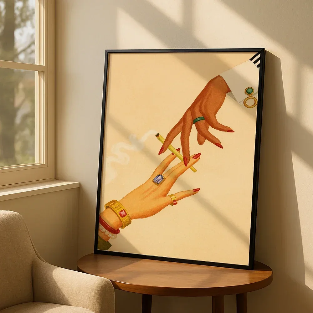 1pc frameless Canvas Painting Maximalist Wall Art Elegant Hands Canvas Painting Fashion Room Poster Smoke Curls Pictures For Liv