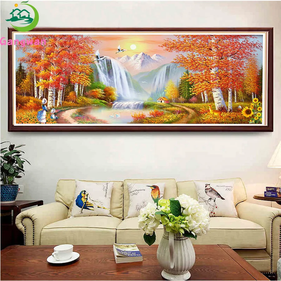 Fortune taking gold autumn Diamond Painting 5D DIY Diamond Mosaic Full Square Round Natural Landscape Embroidery Sale Handicraft