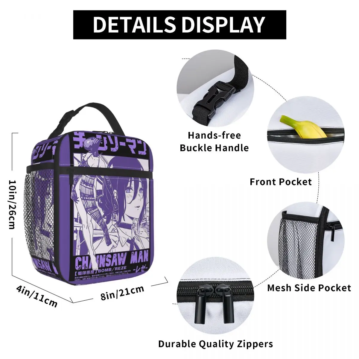 Anime Chainsaw Man Reze Insulated Lunch Bag for Women Office Cooler Thermal Food Box Tote Portable Lunch Boxes Container