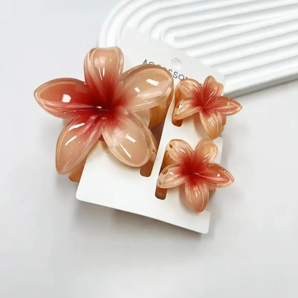 3Pcs/Set New Gradient Hair Claws Plumeria Flower Acrylic Hair Clips Clamp Sweet Flower Ponytail Clip Summer