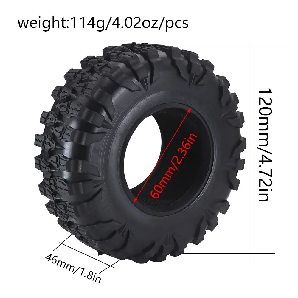 Rc Car 2.2 Rubber Mud Grappler Tires 120 * 60 * 46mm Dla 1:10 Rc Rock Crawler Axial Scx10 90046 90047 Traxxas Trx4 Trx6 Yikong