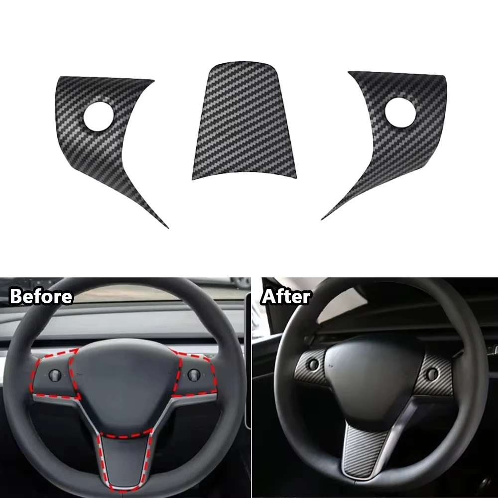 

Auto ABS Carbon Fiber For Model Y Steering Wheel Patch Decoration For Tesla Model 3 Model Y Interior Modified Car Accessories