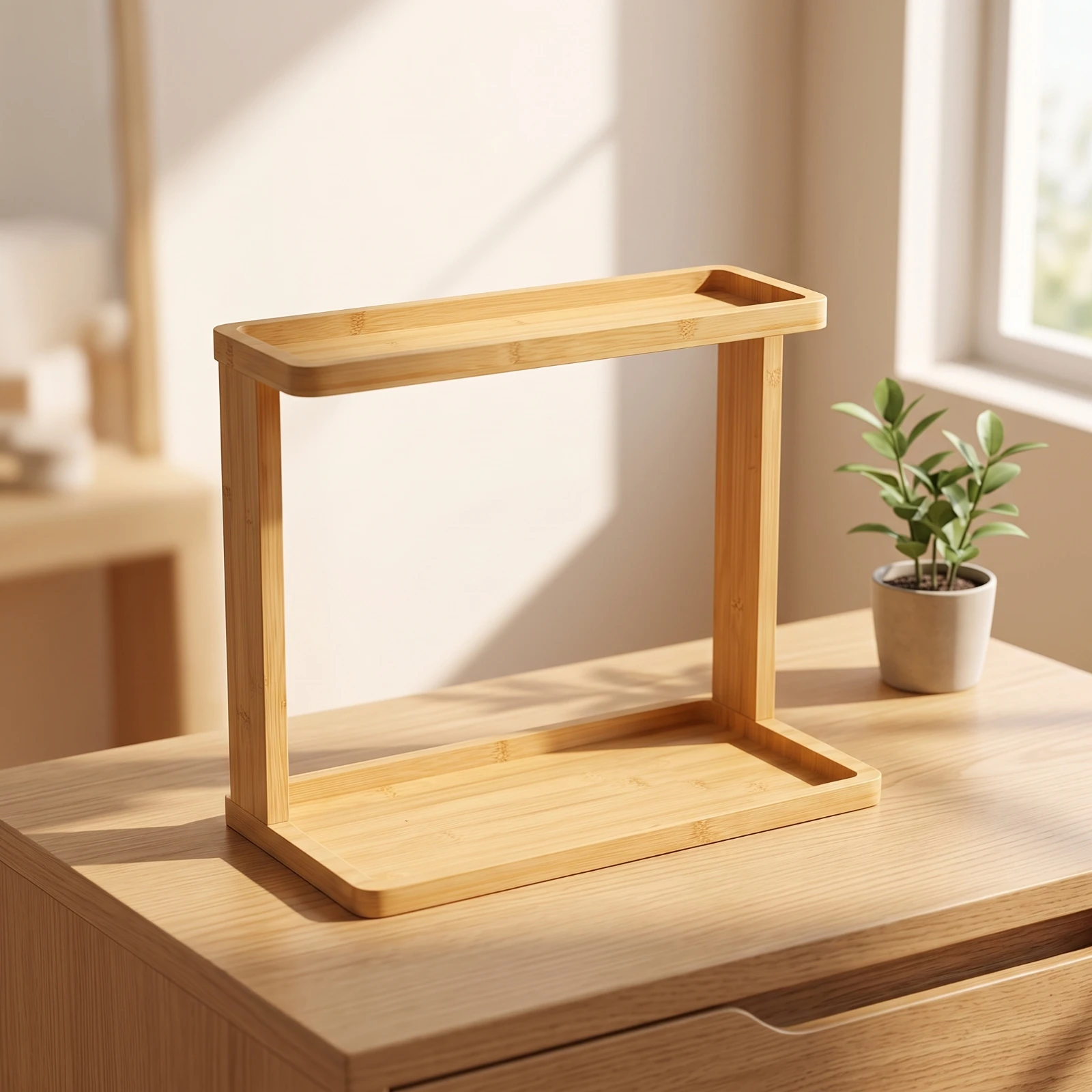 Bamboo Shelf with Two Tiers Compact Countertop Rack Organizer Bamboo Storage Rack Natural Countertop Shelf Organizer