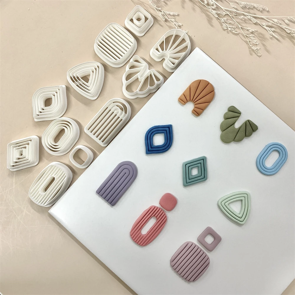 Multilevel Line Design Polymer Clay Mold Geometry Empty Soft Pottery Cutter DIY Handmade Earring Jewelry Cutting Mould Tools