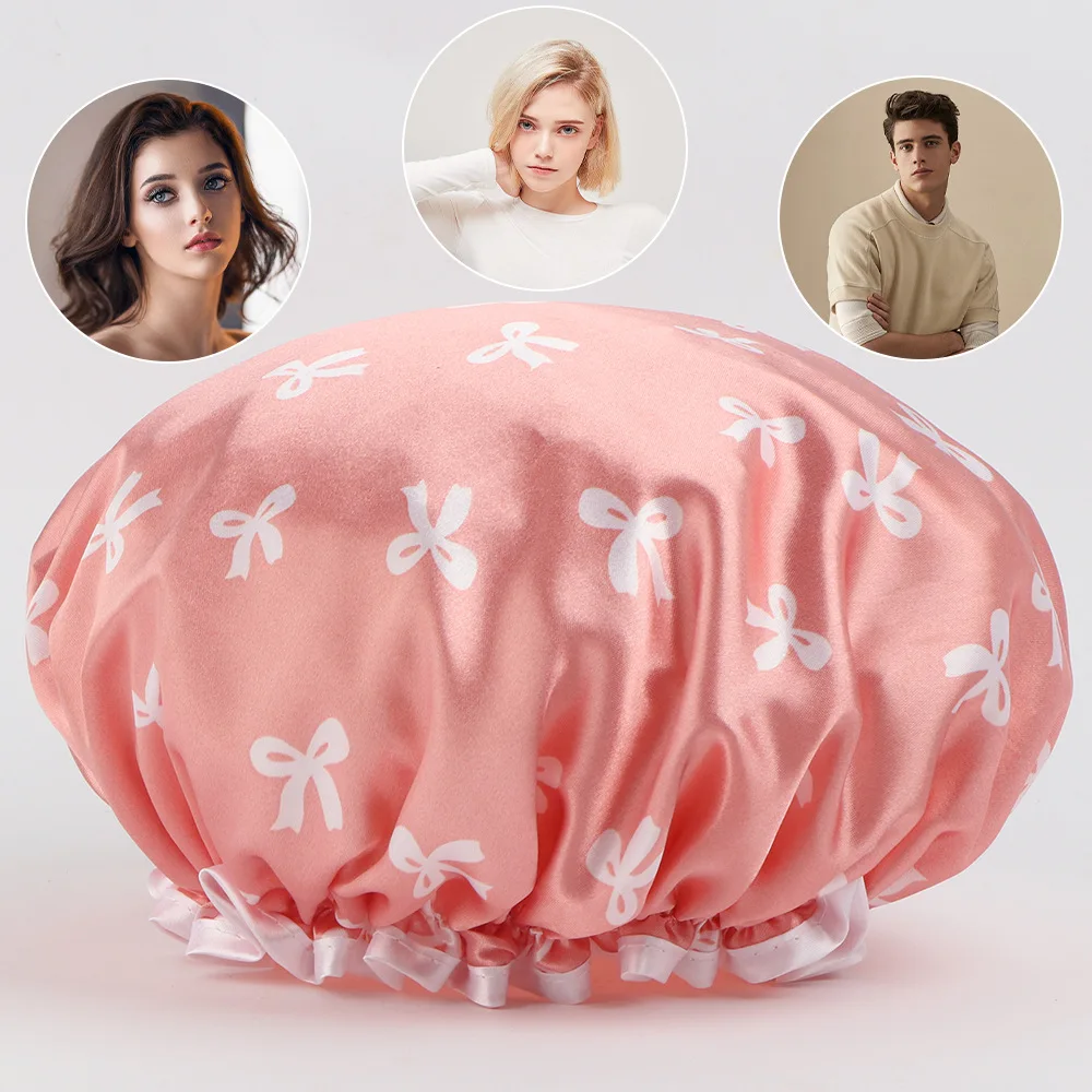 

1pc Double Layer Shower Caps Adjust Printed Bonnet Waterproof Bath Cap Reusable Shower Caps Hair Hat for Women Ladies Spa Salon