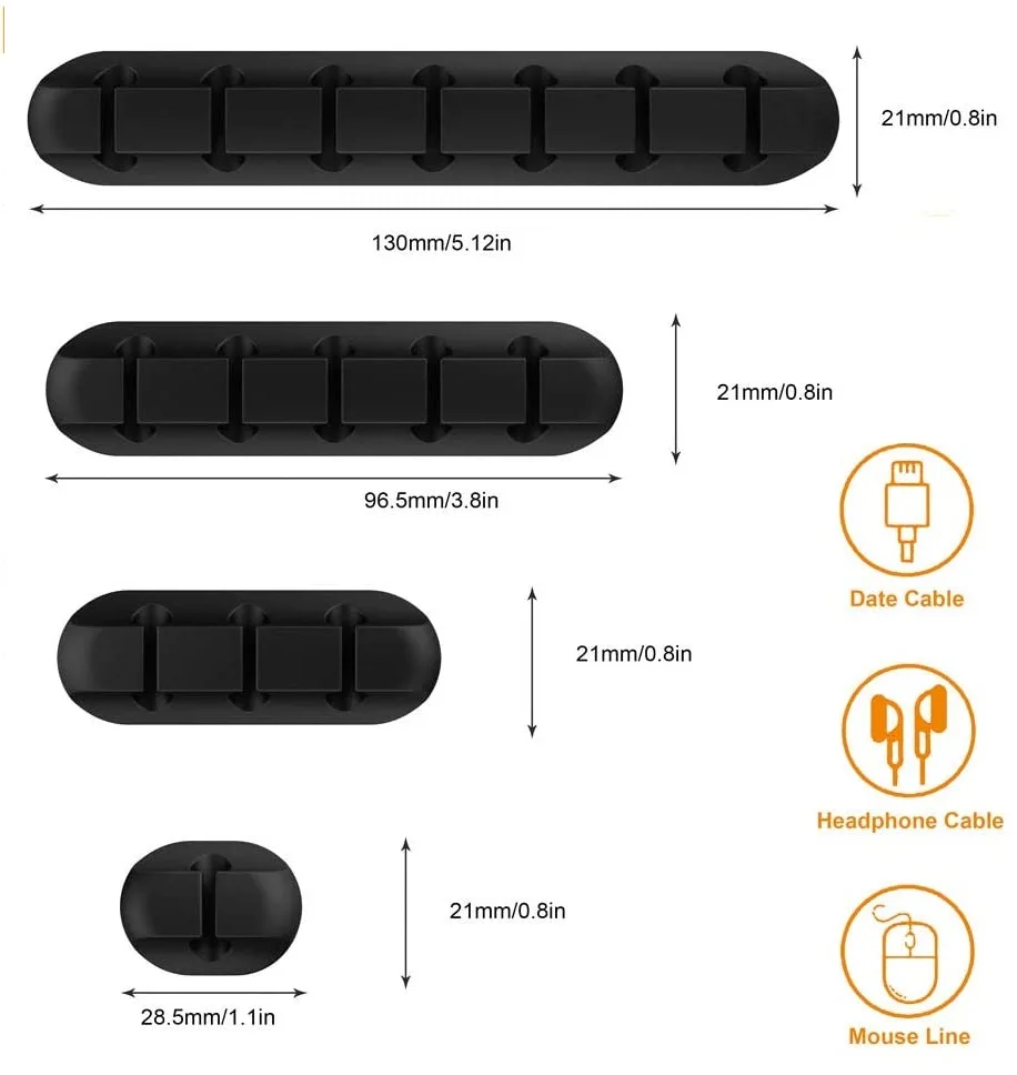 NNBILI-organizador de cables de silicona, enrollador de cables USB, Clips de gestión ordenados de escritorio, soporte de cables para ratón,