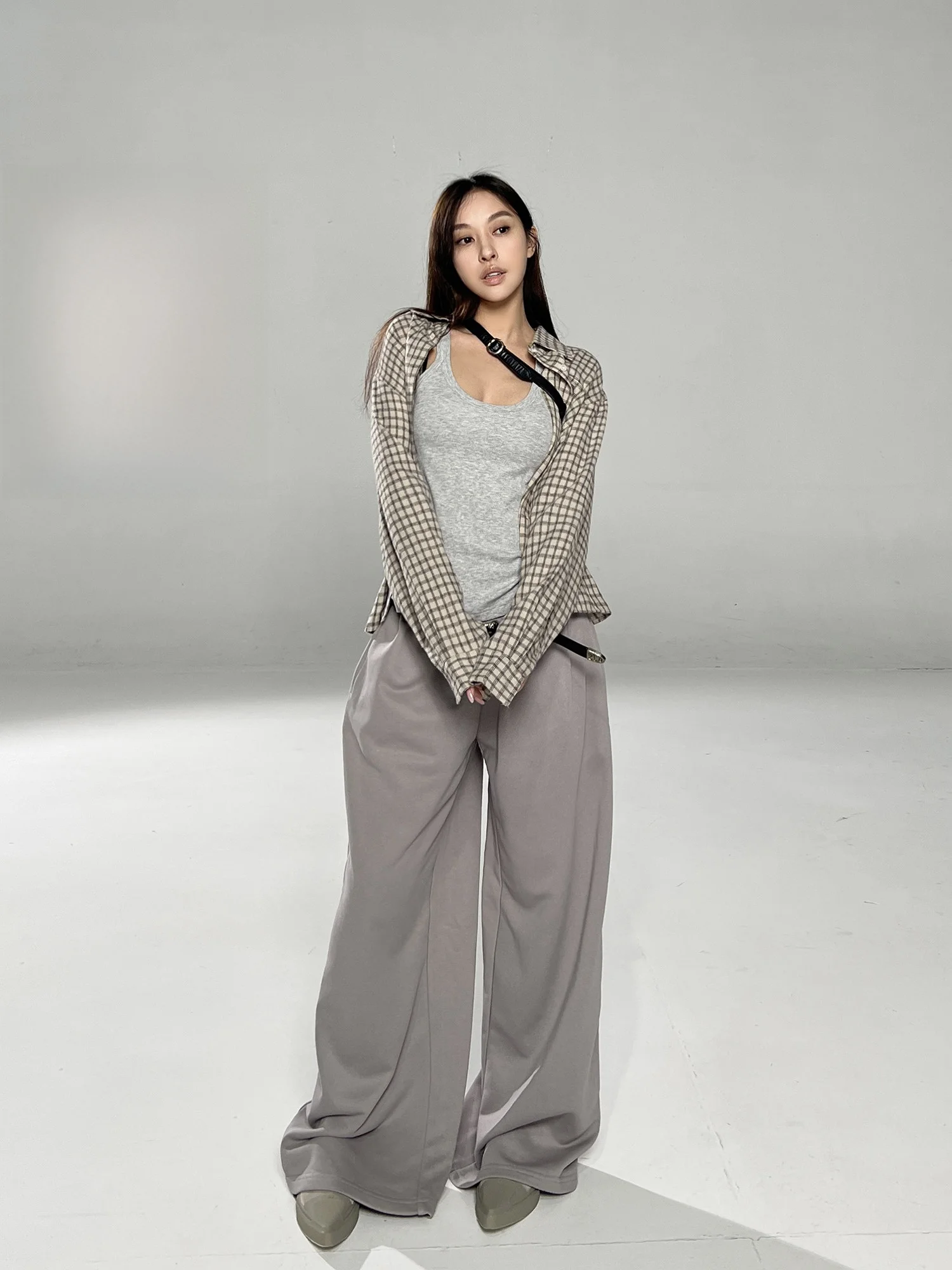 

Angelaewang American Sle Plaid Loose Women's irt Classic All-Match Long Sve Color Brued Flannel Coat