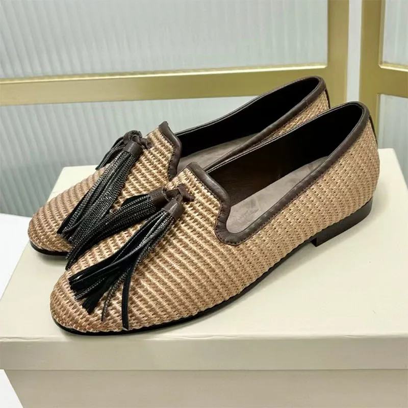 

Classic Casual Shoes For Woman String Bead Fringe Round Toe Flat Shoes Women Comfort Walking Shoes Braided Loafers Women