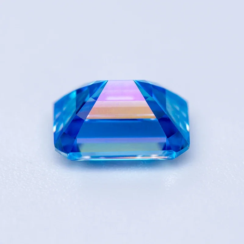 Moissanite Stone Emerald Cut Ice Blue Color Lab Grown Diamond Charms Ring Necklace Earrings Main Materials With GRA Certificate